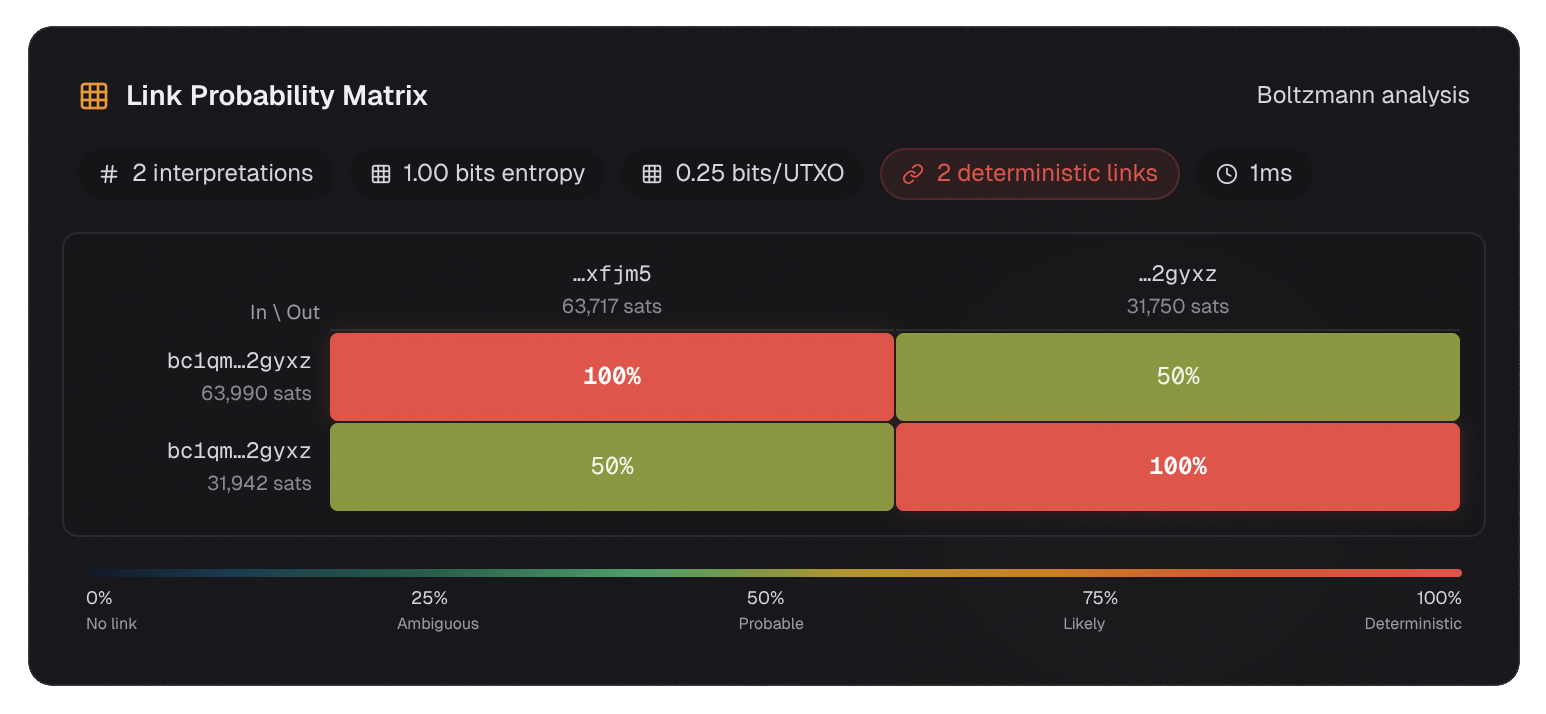 Link Probability Matrix showing 2 deterministic links